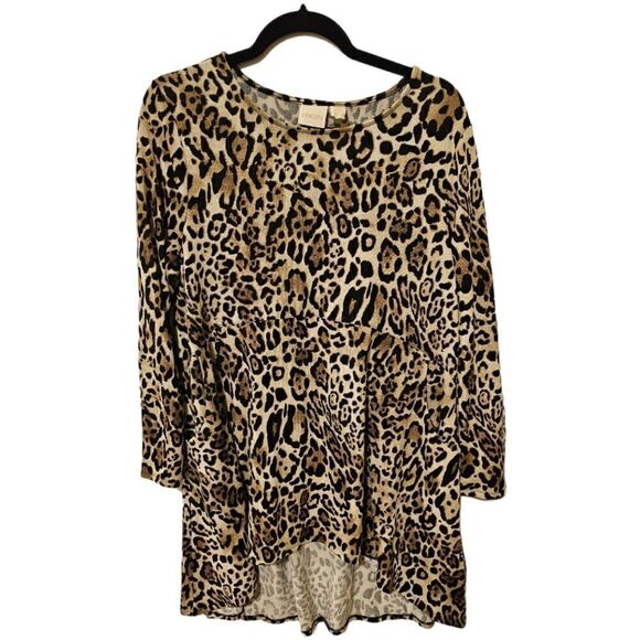 CHICO'S Leopard High Low Tunic Top - Size 2 - Picture 1 of 7